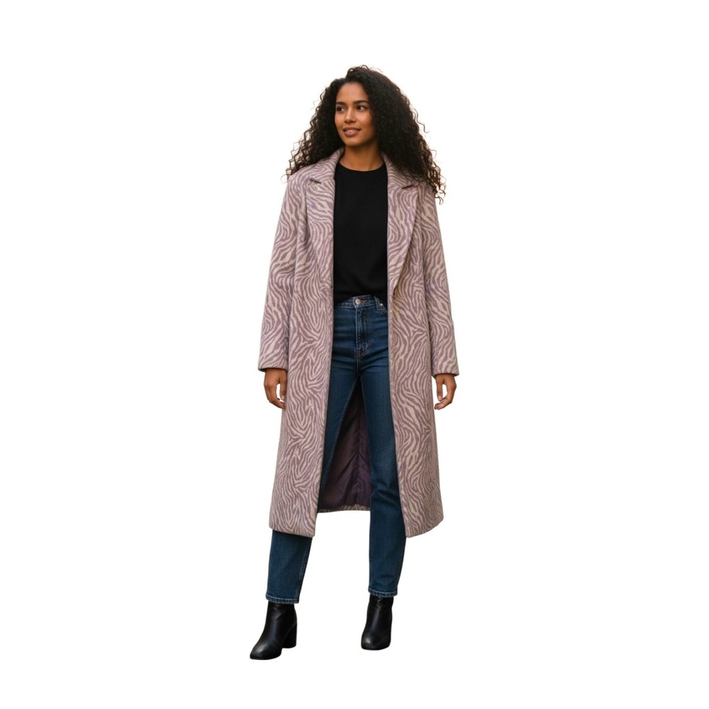 Kenar Womens Zebra Print Longline‎ Coat Lavender Purple Textured Size 8 RN90166